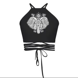 Black and White Elephant Lace Up Crop Top Size Small